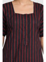 W-NY-534-02-BK-XXL_detail Women's Cotton Striped Nighty With Zip -Black