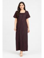 W-NY-534-02-BK-XXL_front Women's Cotton Striped Nighty With Zip -Black