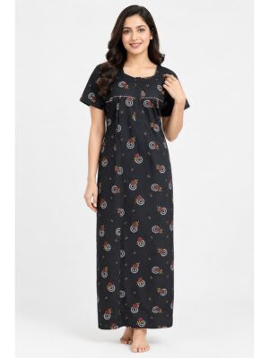 Women's Cotton Feeding Nighty - Navy Blue