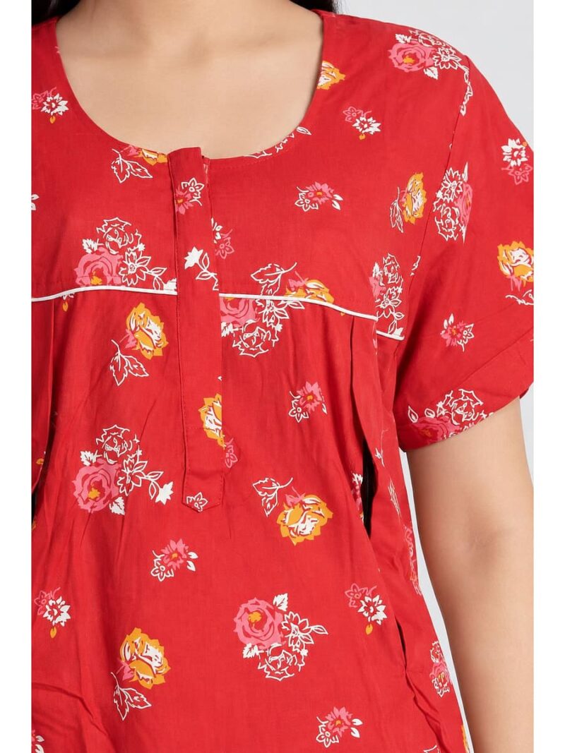 Women's Cotton Feeding Nighty - Red