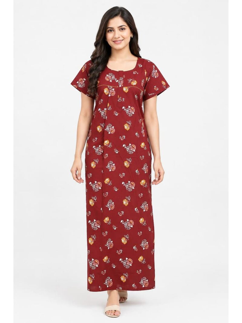 W-NY-535-11-MR-XXL_front Women's Cotton Feeding Nighty - Maroon