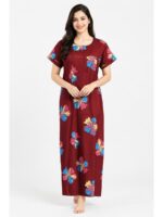 W-NY-536-02-MR-XL_front Women's Cotton Feeding Nighty - Maroon