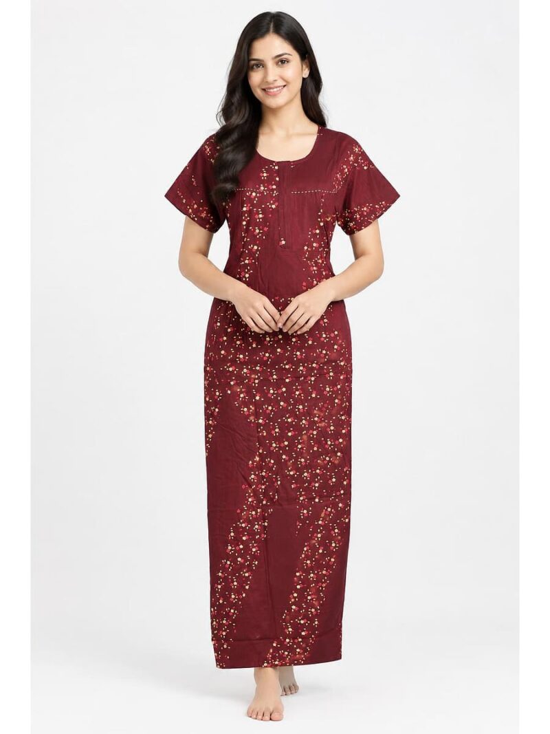 W-NY-536-04-MR-XL_front Women's Cotton Feeding Nighty -Maroon