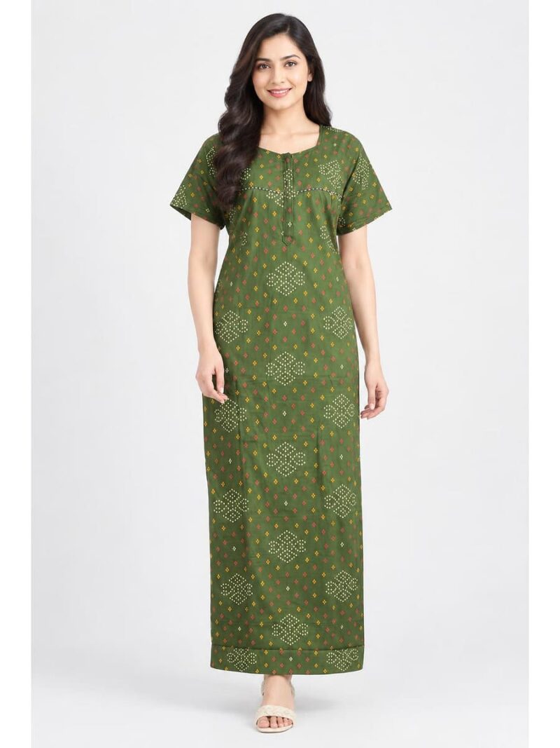 W-NY-536-05-OG-XL_front Women's Cotton Feeding Nighty -Olive Green