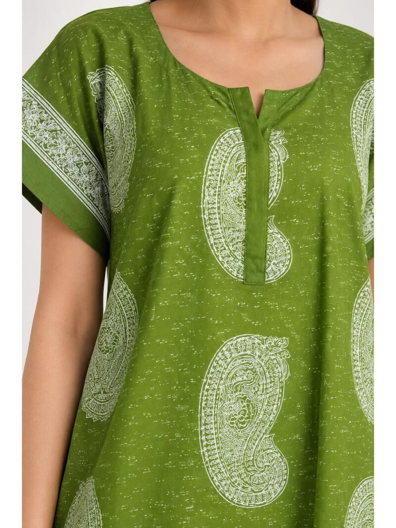 Women's Cotton Plus Size Nighty With Zip - Olive Green