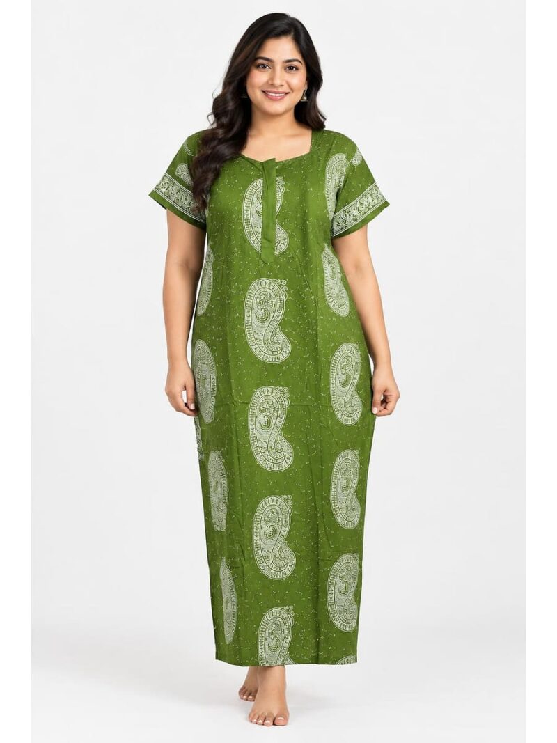 W-NY-537-02-OG-3XL_front Women's Cotton Plus Size Nighty With Zip - Olive Green
