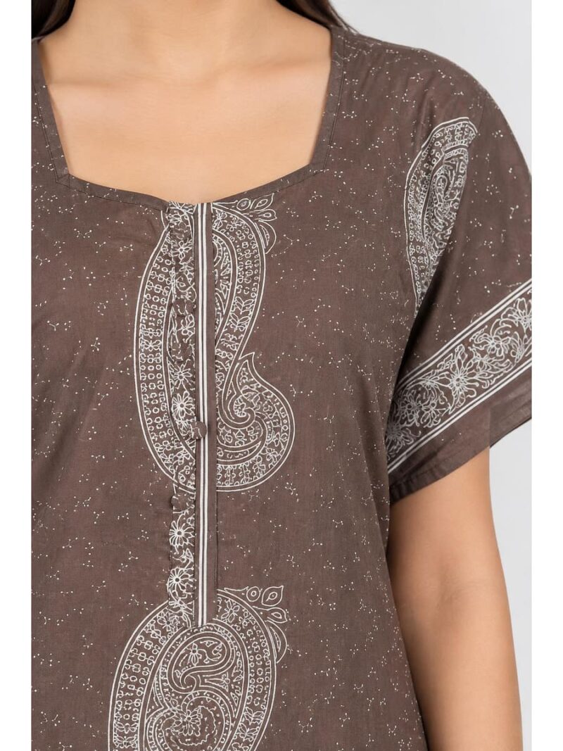 Women's Cotton Plus Size Nighty With Zip - Tan