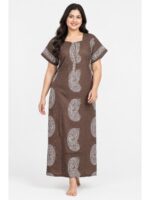 W-NY-537-03-TN-3XL-f1_front Women's Cotton Plus Size Nighty With Zip - Tan