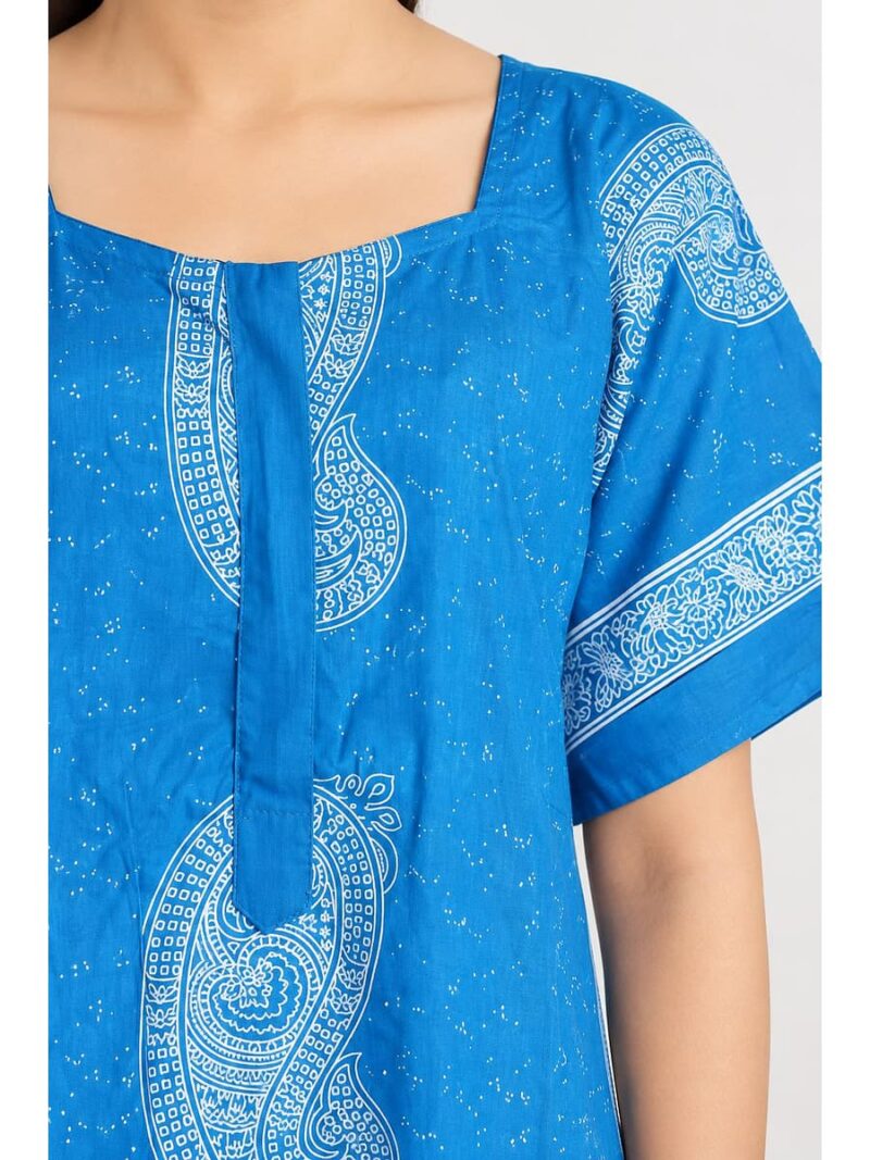Women's Cotton Plus Size Nighty With Zip - Blue