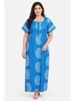 W-NY-537-04-BL-3XL_front Women's Cotton Plus Size Nighty With Zip - Blue