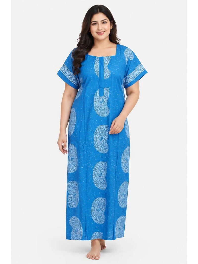 W-NY-537-04-BL-3XL_front Women's Cotton Plus Size Nighty With Zip - Blue