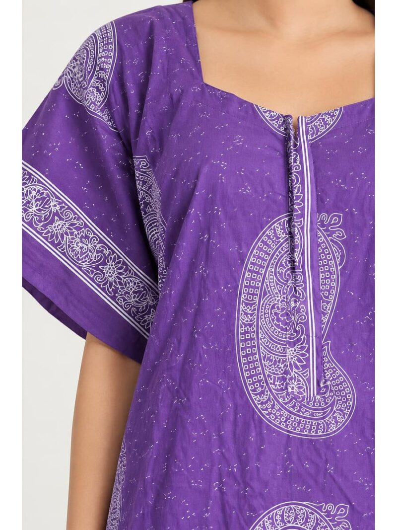 Women's Cotton Plus Size Nighty With Zip - Violet