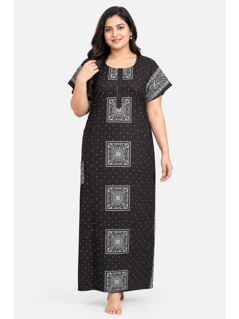 W-NY-537-06-CF-3XL_front Women's Cotton Plus Size Nighty With Zip - Coffee