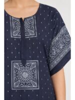 W-NY-537-08-NB-3XL_detail Women's Cotton Plus Size Nighty With Zip - Navy Blue