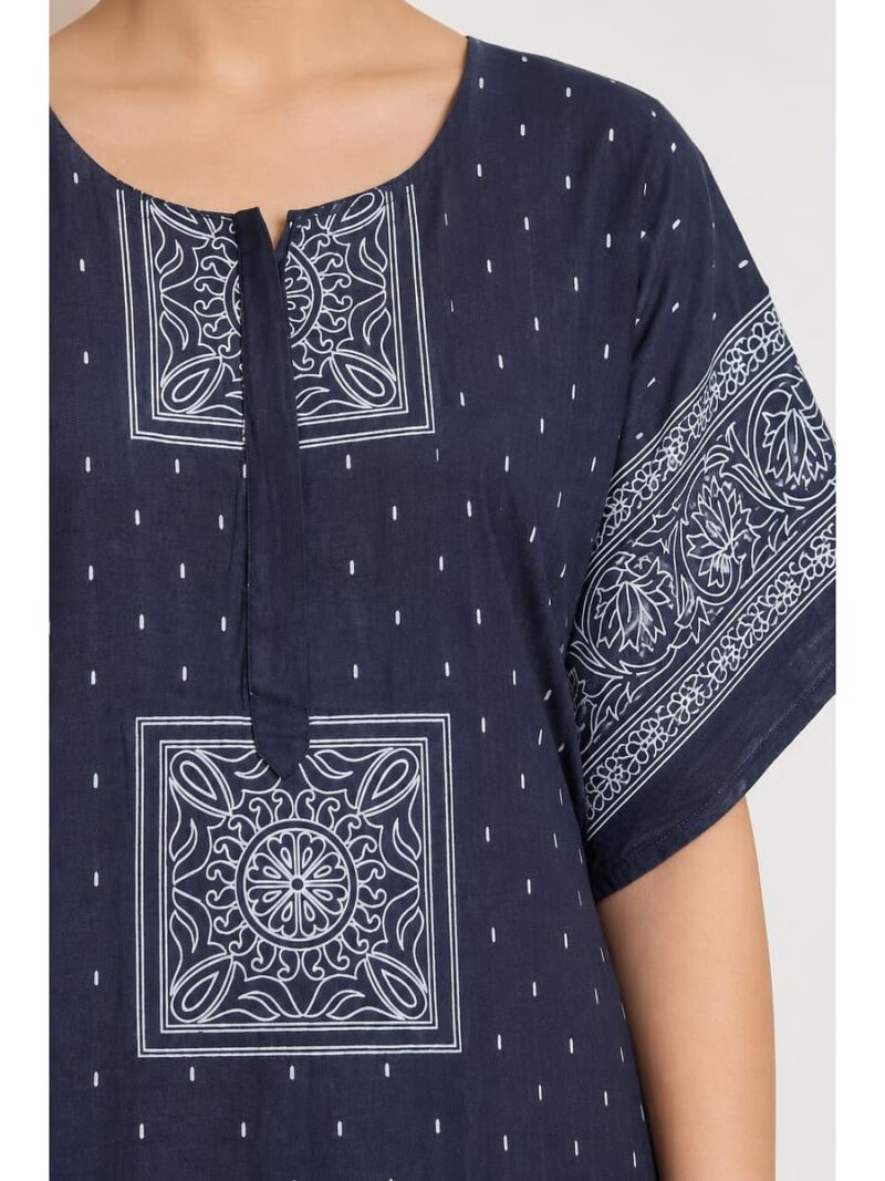 Women's Cotton Plus Size Nighty With Zip - Navy Blue