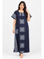 W-NY-537-08-NB-3XL_front Women's Cotton Plus Size Nighty With Zip - Navy Blue
