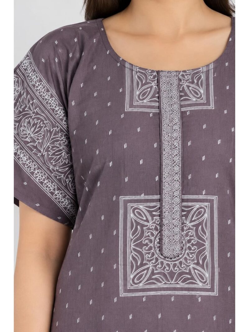 Women's Cotton Plus Size Nighty With Zip - Plum