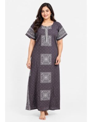 Women's Cotton Plus Size Nighty With Zip - Plum