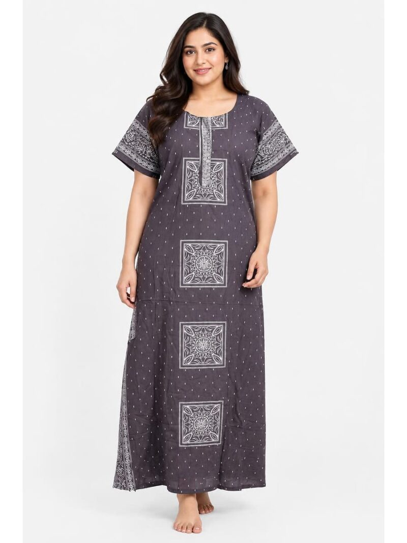 W-NY-537-10-PL-3XL_front Women's Cotton Plus Size Nighty With Zip - Plum