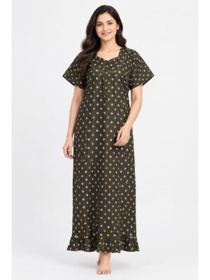 Women's Cotton Full-Length Frock Nighty - Coffee