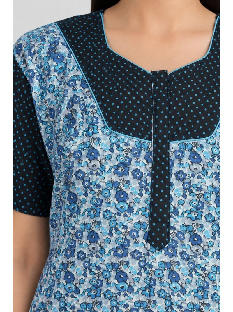 Women's Cotton Full-Length Frock Nighty - Blue
