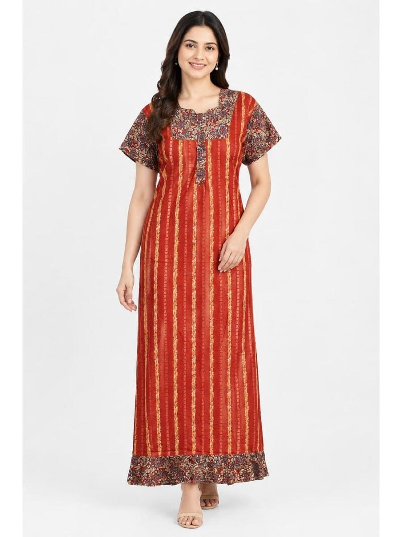 Women's Cotton Full-Length Frock Nighty - Coral