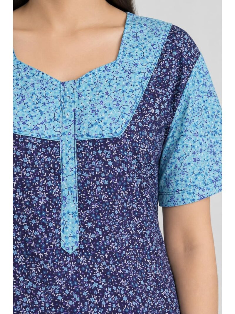 Women's Cotton Full-Length Frock Nighty - Navy Blue