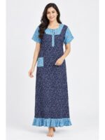Women's Cotton Full-Length Frock Nighty - Navy Blue