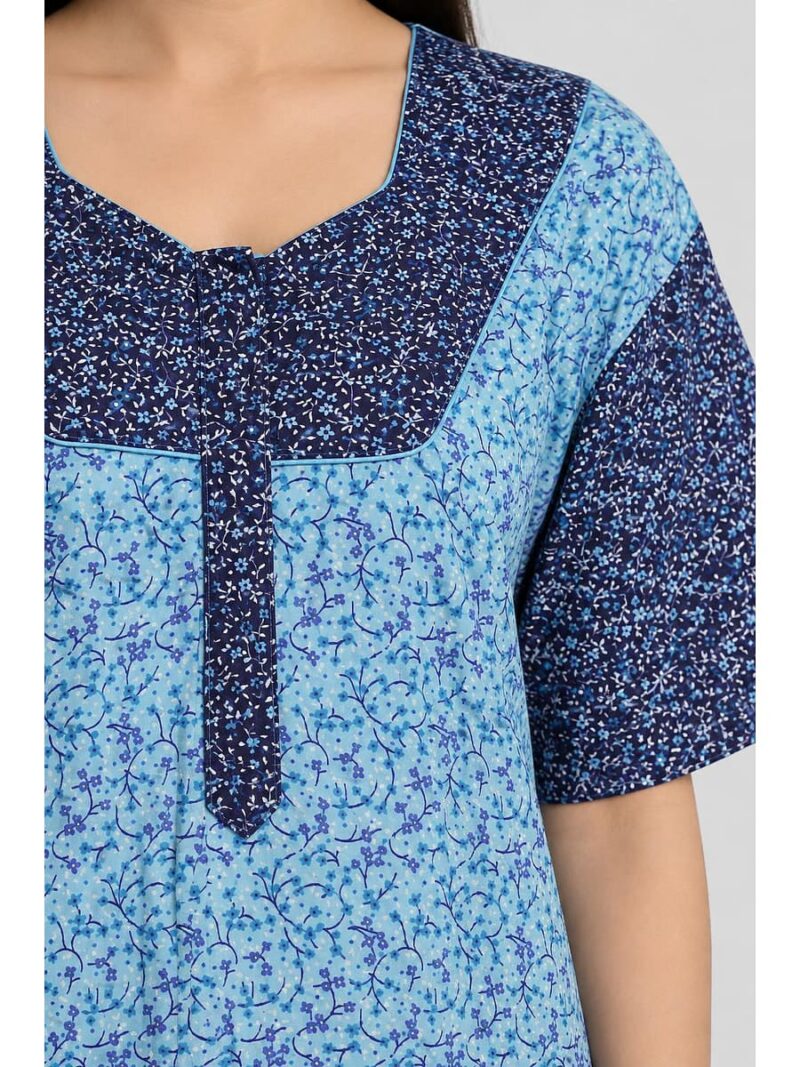Women's Cotton Full-Length Frock Nighty - Sky Blue