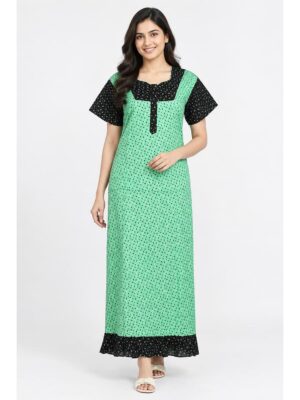 Women's Cotton Full-Length Frock Nighty - Mint Green