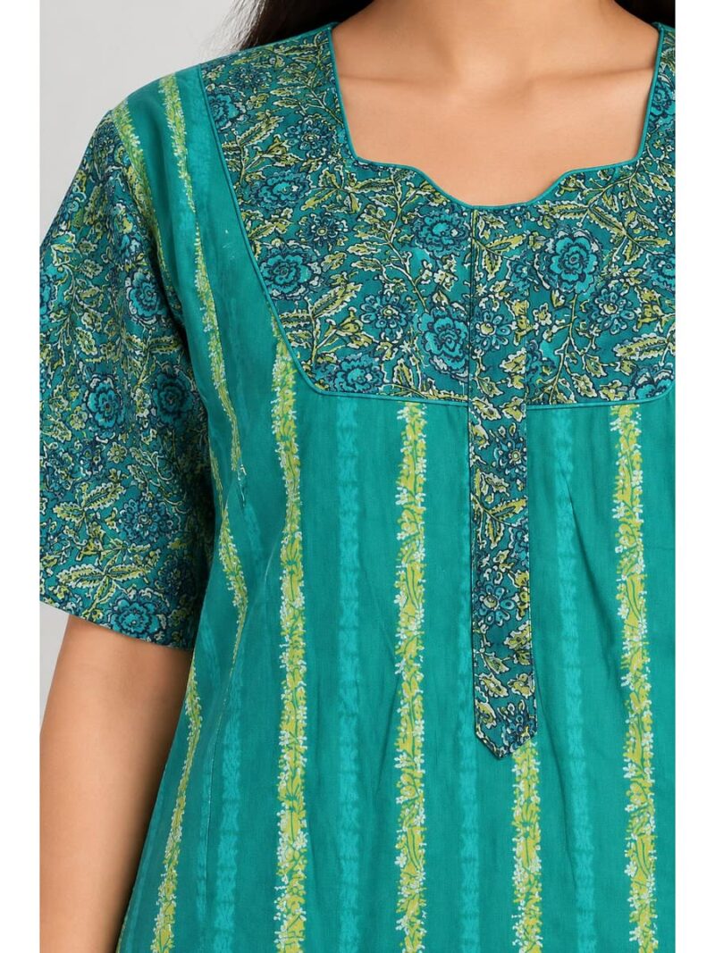 Women's Cotton Full-Length Frock Nighty - Turquoise