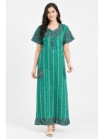 Women's Cotton Full-Length Frock Nighty - Turquoise