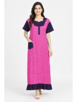 W-NY-538-10-PK-XXL-f.._front Women's Cotton Full-Length Frock Nighty - Pink