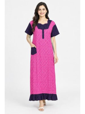 Women's Cotton Full-Length Frock Nighty - Pink