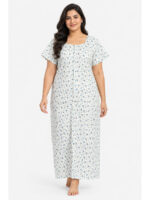 W-NY-539-02-WH-BL-3XL_front Women’s Front Full Open Cotton Nighty -White & Blue