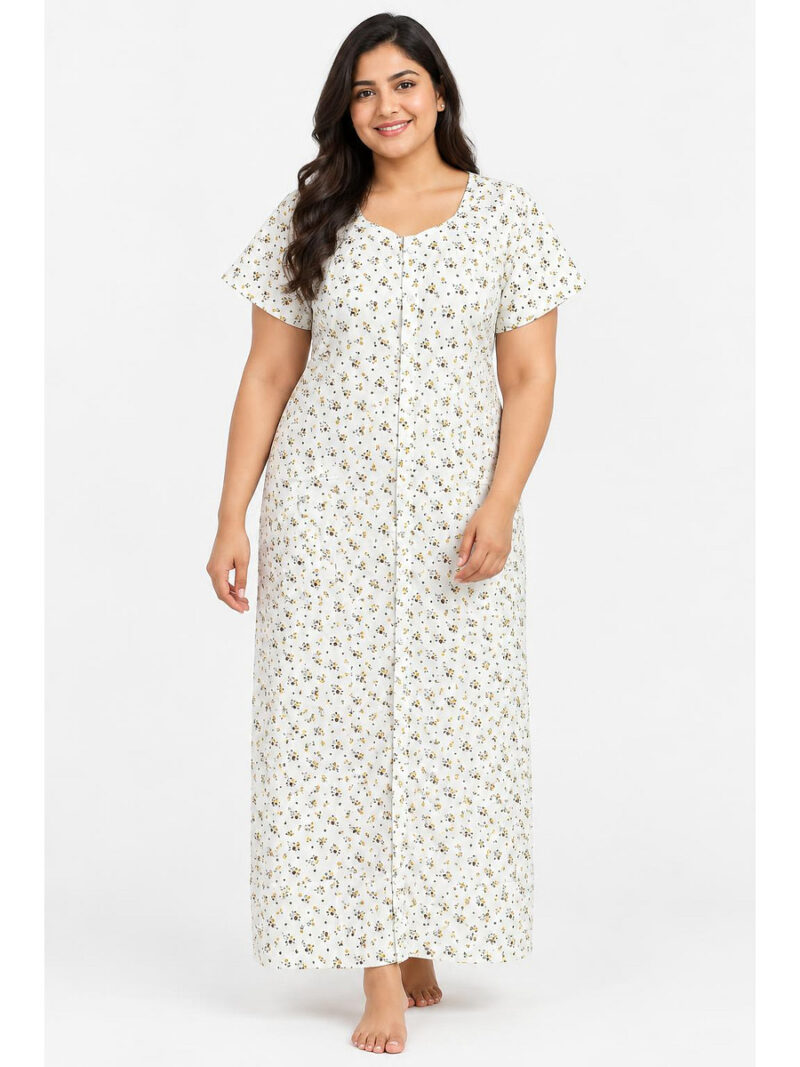 W-NY-539-03-WH-OR-3XL_front Women’s Front Full Open Cotton Nighty -White & Orange