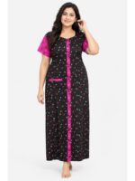 W-NY-540-01-BK-3XL_front Women’s Cotton Front Open Plus Size Nighty – Black & Pink