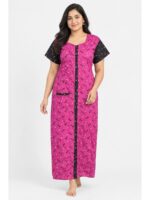 W-NY-540-02-PK-3XL_front Women’s Cotton Front Open Plus Size Nighty – Pink & Black