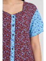 Women’s Cotton Front Open Plus Size Nighty – Maroon & Sky Blue