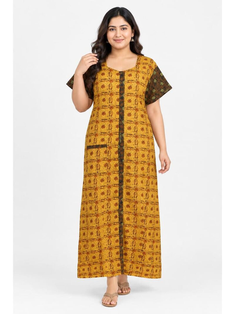 W-NY-540-05-CRM-3XL-f_front Women’s Cotton Front Open Plus Size Nighty – Cream & Brown