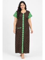 W-NY-540-07-CF-3XL_front Women’s Cotton Front Open Plus Size Nighty – Coffee & Mint Green