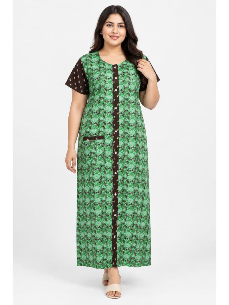 W-NY-540-08-MG-3XL_front Women’s Cotton Front Open Plus Size Nighty – Mint Green & Coffee