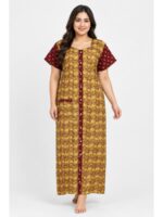 W-NY-540-10-YL-3XL_front Women’s Cotton Front Open Plus Size Nighty – Yellow & Maroon