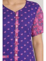 Women’s Cotton Front Open Plus Size Nighty – Violet & Pink