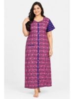 W-NY-540-12-PK-3XL_front Women’s Cotton Front Open Plus Size Nighty – Pink &Violet