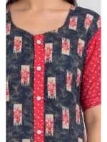 Women’s Cotton Front Open Plus Size Nighty – Navy Blue & Blush Pink