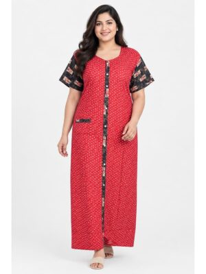 Women’s Cotton Front Open Plus Size Nighty – Blush & Pink Navy Blue