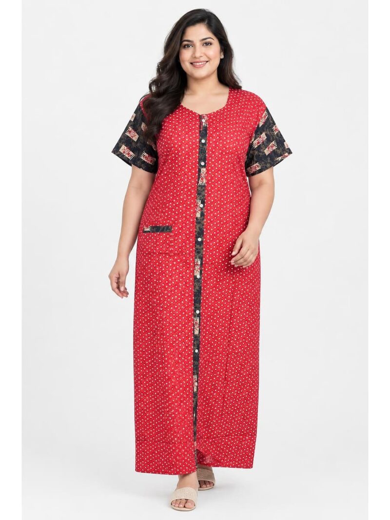 Women’s Cotton Front Open Plus Size Nighty – Blush & Pink Navy Blue