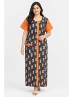 W-NY-540-15-NB-3XL_front Women’s Cotton Front Open Plus Size Nighty – Navy Blue & Orange