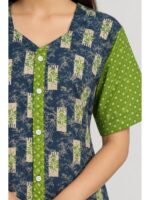 Women’s Cotton Front Open Plus Size Nighty – Navy Blue & Olive Green